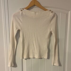 Madewell White Ribbed Long Sleeve Top